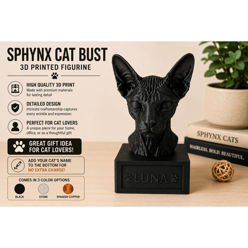 Custom Sphynx Cat Bust | Personalized 3D Printed Memorial | Pet Lover Gift