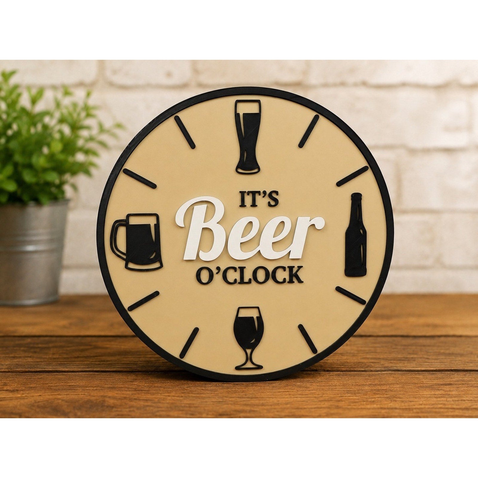 “It’s Beer O’Clock” Wall Art Sign | Bar, Man Cave, Garage Decor