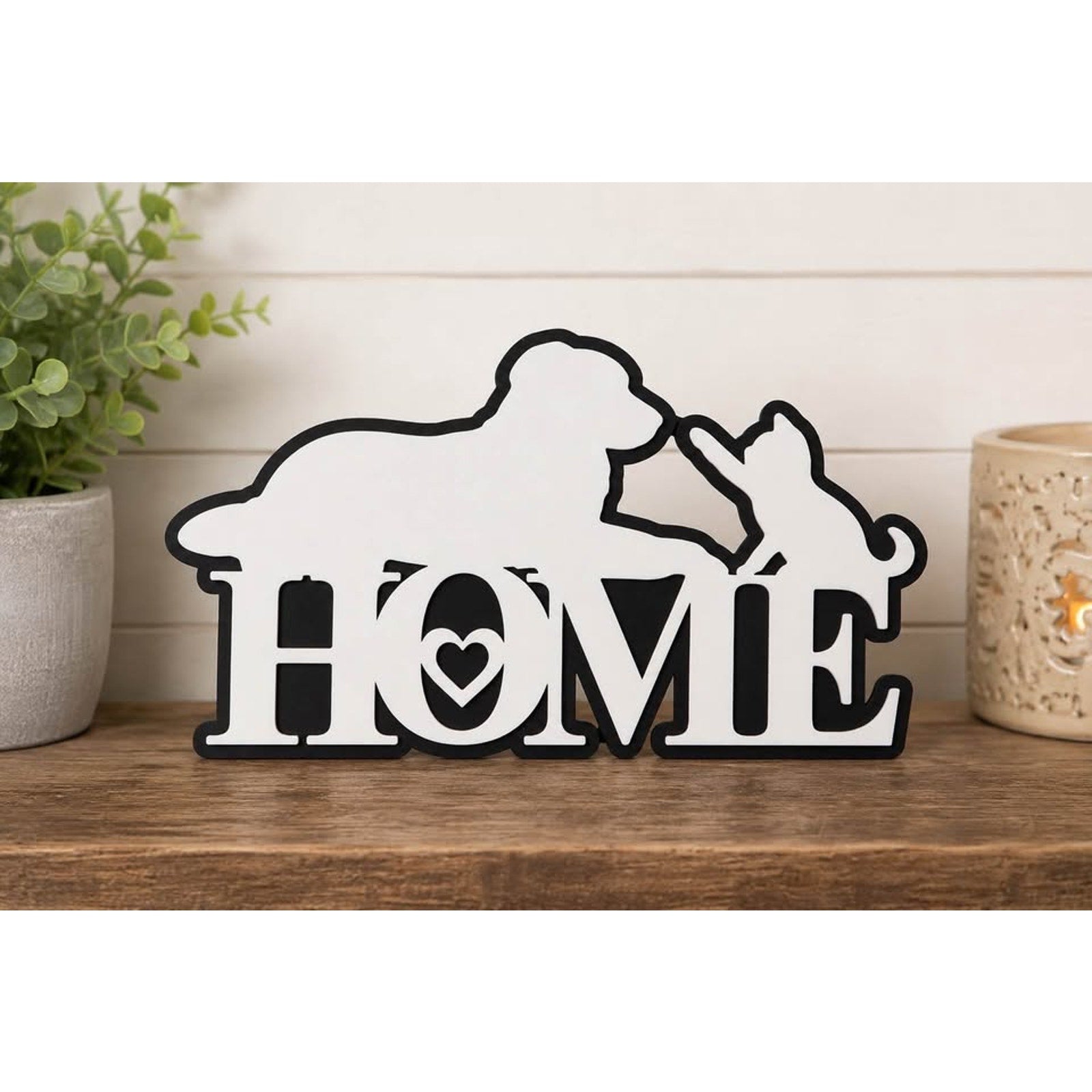 Dog & Cat HOME Sign | 3D Printed Pet Wall Decor | 9.5” x 5.5”